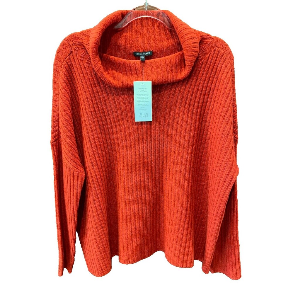 EILEEN FISHER NEW Lava Supersoft Yak Merino Rib Funnel Box Neck Sweater Size M